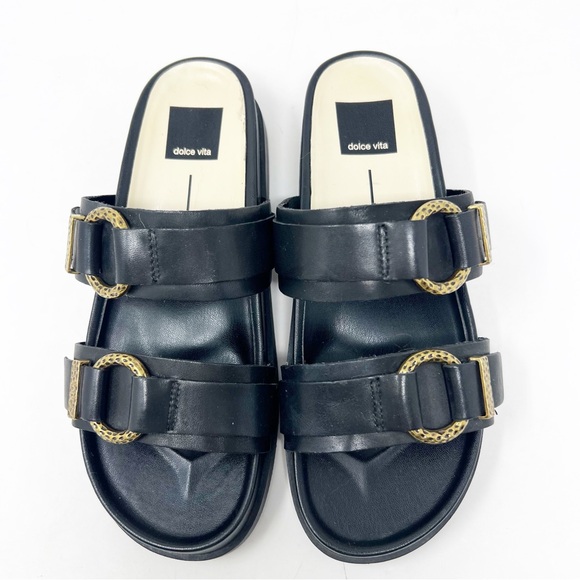DOLCE VITA BLACK LEATHER SOYA SLIDE SANDALS WITH BUCKLES WOMENS 6.5 - Picture 5 of 7